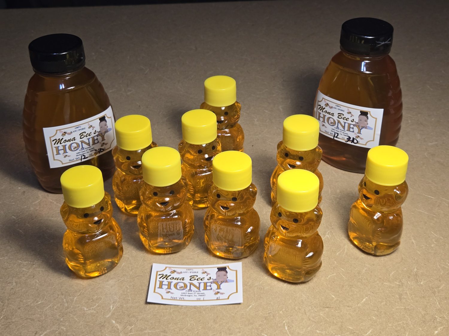 Mona Bee's Honey bottles